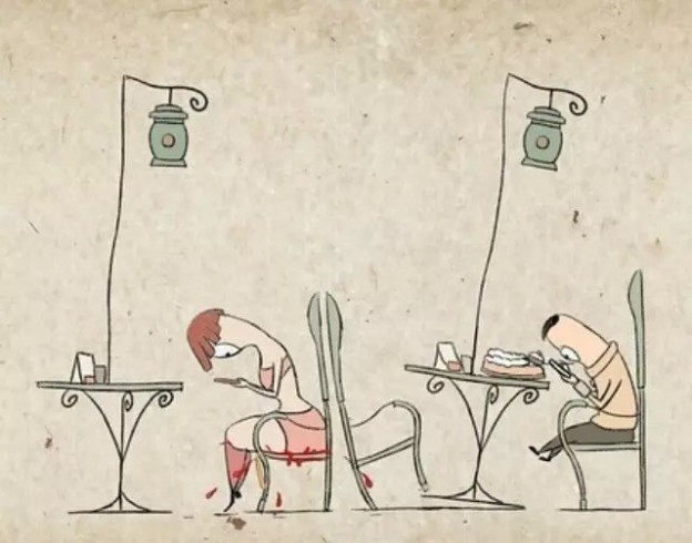 Animación que se rie de las adicciones a los móviles